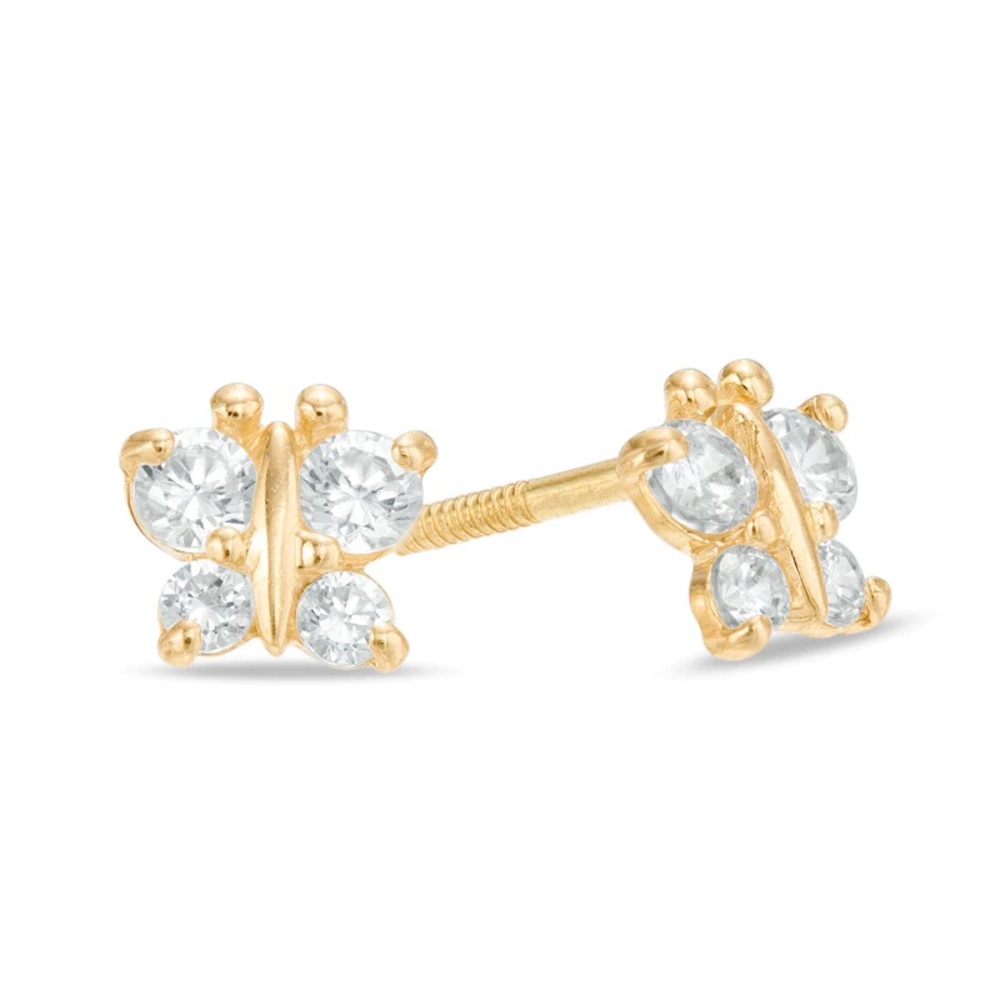 Child's Cubic Zirconia Butterfly Stud Earrings in 10K Gold
